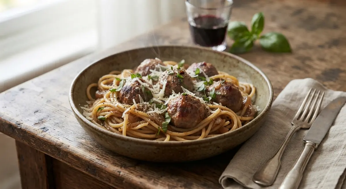 Leftover Pasta & Meatballs